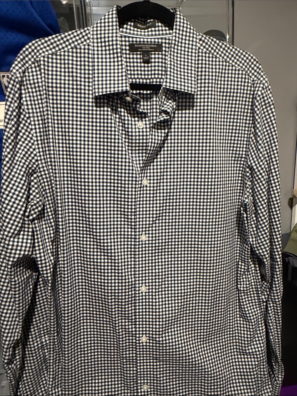 Banana Republic Men’s Navy and White Gingham Button-Up Shirt
